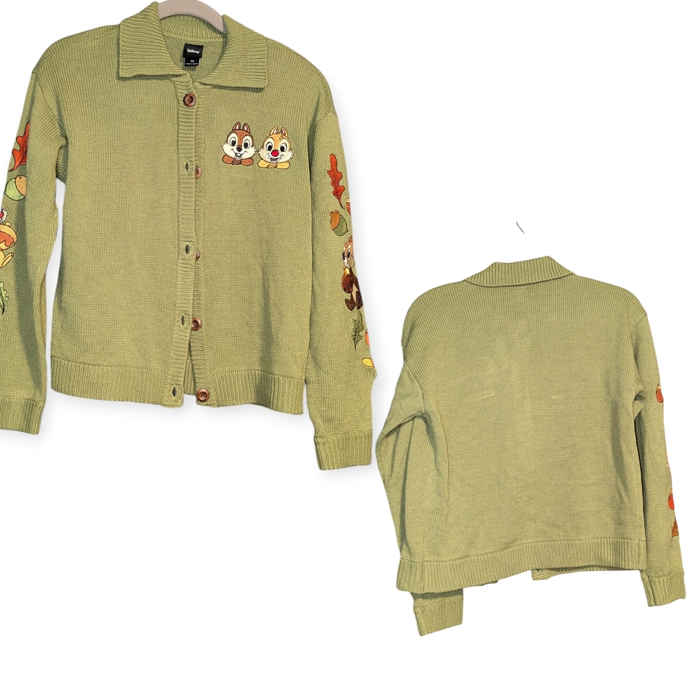 Disney Green Cardigan with Chip and Dale Embroidery